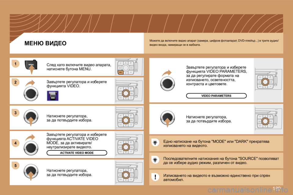 Peugeot 308 2007.5  Ръководство за експлоатация (in Bulgarian) �1�8�9
�1�1
�2�2
�3�3
�4�4
�5�5
ch`_l_� ^w� ydexqbl_� yb^_h� wiwàwl� �(dwf_àw�,� pbnàhy� nhlhwiwàwl�,� �D�V�D�-ie_ctà�.�.�.�)� y� làbl