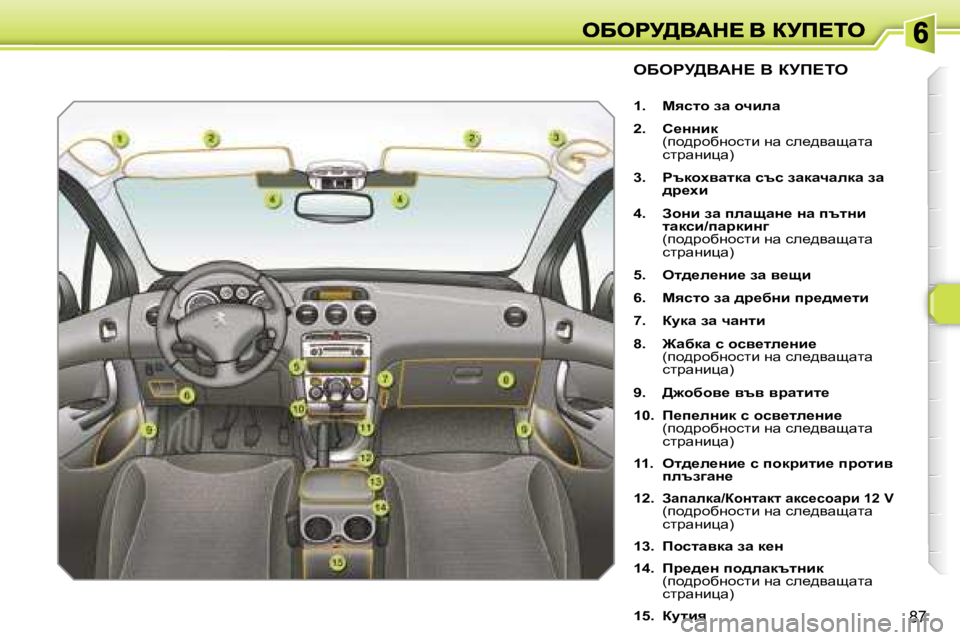Peugeot 308 2007.5  Ръководство за експлоатация (in Bulgarian)  8 7
eXegj>YWd?  Y  ajf?ie
 1 .   cyklh  aw  hqbew
 2 .   h_ÖÖbd (ih^àhxghklb  gw  ke_^ywswlw  klàwgbpw )
 3 .   gtdhoywl