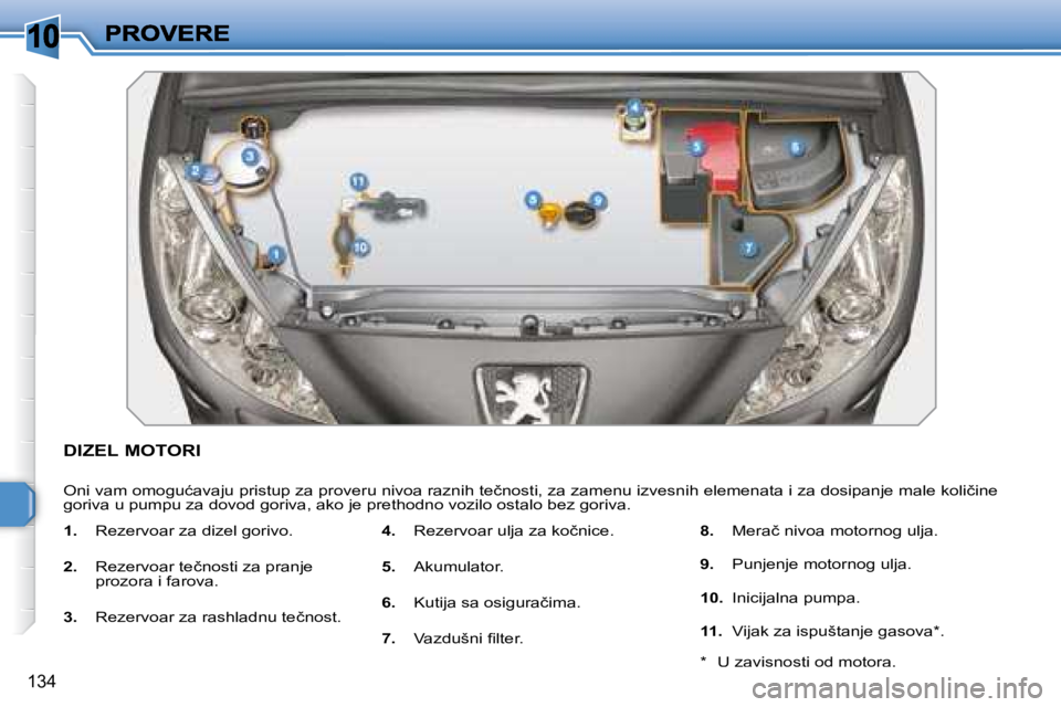 Peugeot 308 2007.5  Упутство за употребу (in Serbian) �1�0
134
�D�I�Z�E�L� �M�O�T�O�R�I
�O�n�i� �v�a�m� �o�m�o�g�u�ć�a�v�a�j�u� �p�r�i�s�t�u�p� �z�a� �p�r�o�v�e�r�u� �n�i�v�o�a� �r�a�z�n�i�h� �t�e�č�n�o�s�t�i�,� �z�a� �z�a�m�e�n�u� �i�z�v�e�s�n�i�h� �e
