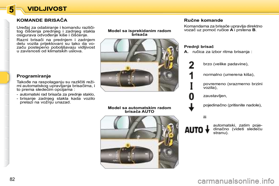 Peugeot 308 2007.5  Упутство за употребу (in Serbian) 82
�K�O�M�A�N�D�E� �B�R�I�S�A�Č�A
�U�r�e�đ�a�j� �z�a� �o�d�a�b�i�r�a�n�j�e� �i� �k�o�m�a�n�d�u� �r�a�z�l�i�č�i�-�t�o�g�  �č�i�š�ć�e�n�j�a�  �p�r�e�d�n�j�e�g�  �i�  �z�a�d�n�j�e�g�  �s�t�a�k�l�a�