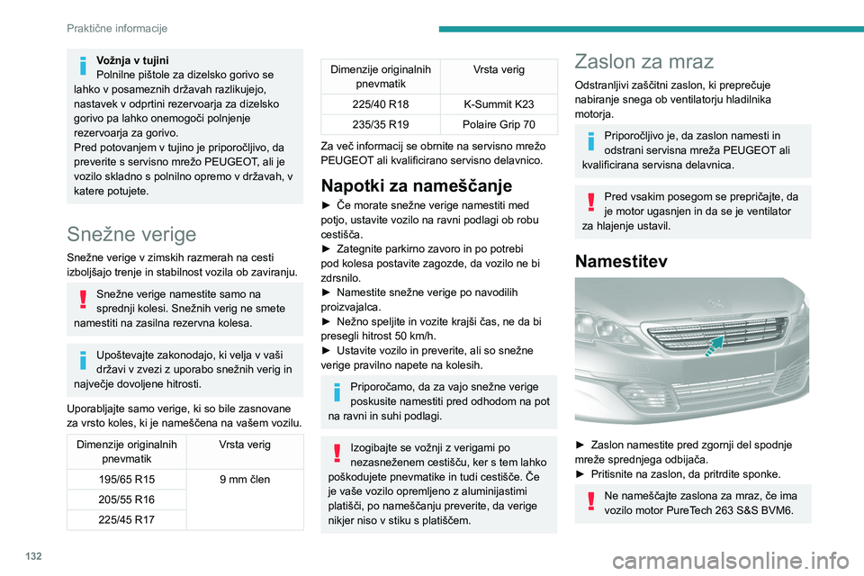 Peugeot 308 2021  Priročnik za lastnika (in Slovenian) 132
Praktične informacije
Odstranjevanje
► Z izvijačem, ki ga uporabite kot vzvod, 
sprostite vse sponke.
Ne pozabite odstraniti zaslona za zaščito 
pred mrazom:
–  ko je zunanja temperatura v