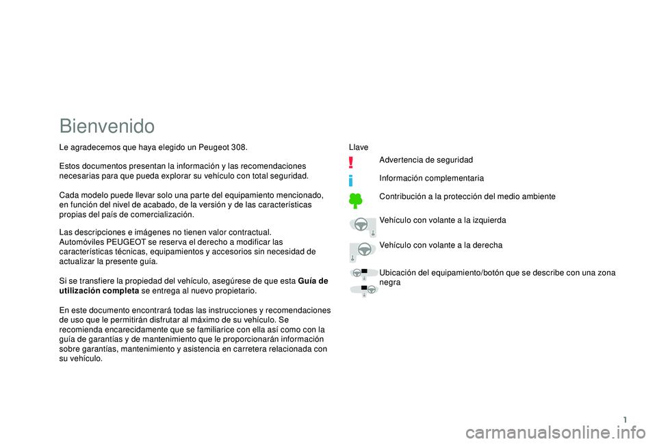 Peugeot 308 2018 Manual del propietario (in Spanish) 1
Bienvenido
Las descripciones e imágenes no tienen valor contractual.
Automóviles PEUGEOT se reser va el derecho a modificar las
características técnicas, equipamientos y accesorios sin necesida Peugeot 308 2018 Manual del propietario (in Spanish) 1
Bienvenido
Las descripciones e imágenes no tienen valor contractual.
Automóviles PEUGEOT se reser va el derecho a modificar las
características técnicas, equipamientos y accesorios sin necesida