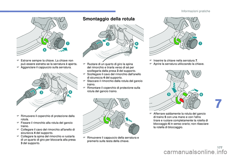 Peugeot 308 2018 Manuale del proprietario (in Italian) 177
Smontaggio della rotula
F Estrarre sempre la chiave. La chiave non può essere estratta se la serratura è aperta.
F
A
gganciare il cappuccio sulla serratura.
F
R
imuovere il coperchio di pr Peugeot 308 2018 Manuale del proprietario (in Italian) 177
Smontaggio della rotula
F Estrarre sempre la chiave. La chiave non può essere estratta se la serratura è aperta.
F
A
gganciare il cappuccio sulla serratura.
F
R
imuovere il coperchio di pr
