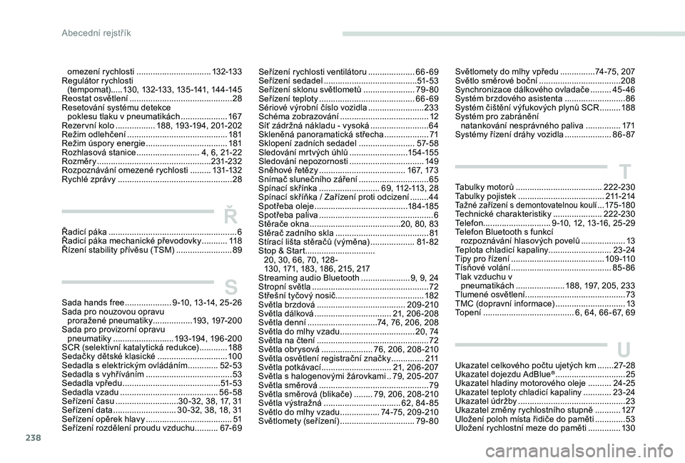 Peugeot 308 2018 Návod k obsluze (in Czech) 238
omezení rychlosti ................................132-13 3
Regulátor rychlosti (tempomat) .....130, 132-133, 135 -141, 144-145
Reostat osvětlení
............................................ Peugeot 308 2018 Návod k obsluze (in Czech) 238
omezení rychlosti ................................132-13 3
Regulátor rychlosti (tempomat) .....130, 132-133, 135 -141, 144-145
Reostat osvětlení
............................................