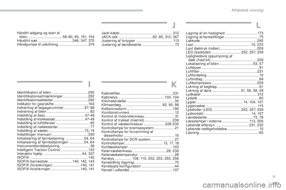 Peugeot 308 2017 Instruktionsbog (in Danish) 381
308_da_Chap11_index-alpha_ed01-2016
Identifikation af bilen .....................................2 92
Identifikationsafmærkninger ......................... 292
I
dentifikationsetiketter
........ Peugeot 308 2017 Instruktionsbog (in Danish) 381
308_da_Chap11_index-alpha_ed01-2016
Identifikation af bilen .....................................2 92
Identifikationsafmærkninger ......................... 292
I
dentifikationsetiketter
........