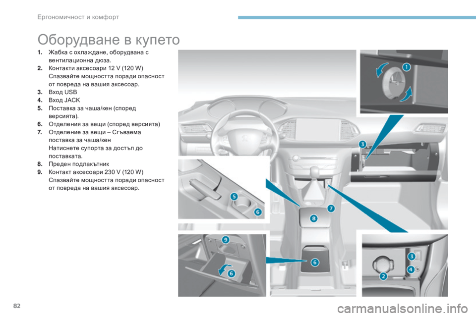 Peugeot 308 2017 Ръководство за експлоатация (in Bulgarian) 82
308_bg_Chap03_ergonomie-et-confort_ed01-2016
Оборудване в купето
1. Жабка с ох лаж дане, оборудвана с вентилационна дюза.
2.
К
онт Peugeot 308 2017 Ръководство за експлоатация (in Bulgarian) 82
308_bg_Chap03_ergonomie-et-confort_ed01-2016
Оборудване в купето
1. Жабка с ох лаж дане, оборудвана с вентилационна дюза.
2.
К
онт