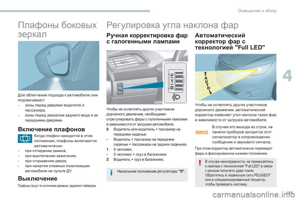 Peugeot 308 2017 Инструкция по эксплуатации (in Russian) 113
308_ru_Chap04_eclairage-et-visibilite_ed01-2016
Для облегчения подхода к автомобилю они
подсвечивают:
-
з
оны перед дверями вод Peugeot 308 2017 Инструкция по эксплуатации (in Russian) 113
308_ru_Chap04_eclairage-et-visibilite_ed01-2016
Для облегчения подхода к автомобилю они
подсвечивают:
-
з
оны перед дверями вод