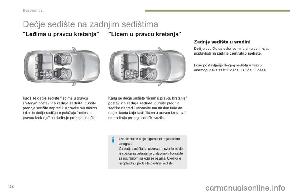 Peugeot 308 2017 Упутство за употребу (in Serbian) 132
308_sr_Chap05_securite_ed01-2016
Dečje sedište na zadnjim sedištima
"Leđima u pravcu kretanja"
Kada se dečje sedište "leđima u pravcu
kretanja" postavi na zadnja sedišta, Peugeot 308 2017 Упутство за употребу (in Serbian) 132
308_sr_Chap05_securite_ed01-2016
Dečje sedište na zadnjim sedištima
"Leđima u pravcu kretanja"
Kada se dečje sedište "leđima u pravcu
kretanja" postavi na zadnja sedišta,