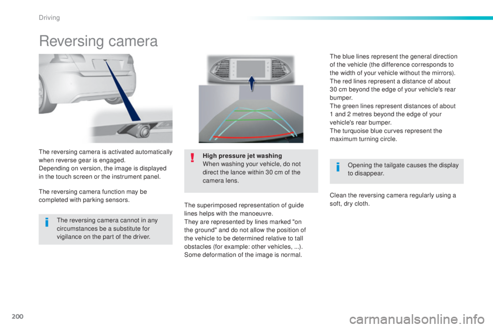 Peugeot 308 2016 Owners Manual 200
308_en_Chap06_conduite_ed02-2015
Reversing camera
Opening the tailgate causes the display
to disappear.
the
reversing camera is activated automatically
when reverse gear is engaged.
Depending Peugeot 308 2016 Owners Manual 200
308_en_Chap06_conduite_ed02-2015
Reversing camera
Opening the tailgate causes the display
to disappear.
the
reversing camera is activated automatically
when reverse gear is engaged.
Depending