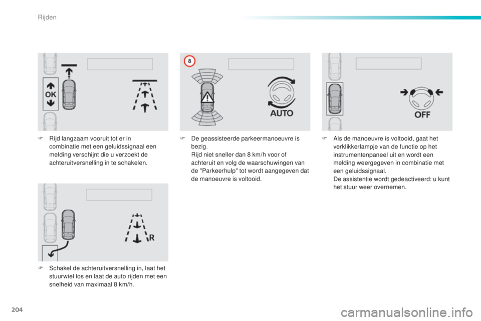 Peugeot 308 2016  Handleiding (in Dutch) 204
308_nl_Chap06_conduite_ed02-2015
F Rijd langzaam vooruit tot er in combinatie met een geluidssignaal een 
melding verschijnt die u verzoekt de 
achteruitversnelling in te schakelen.
F
 
S
 chakel 
