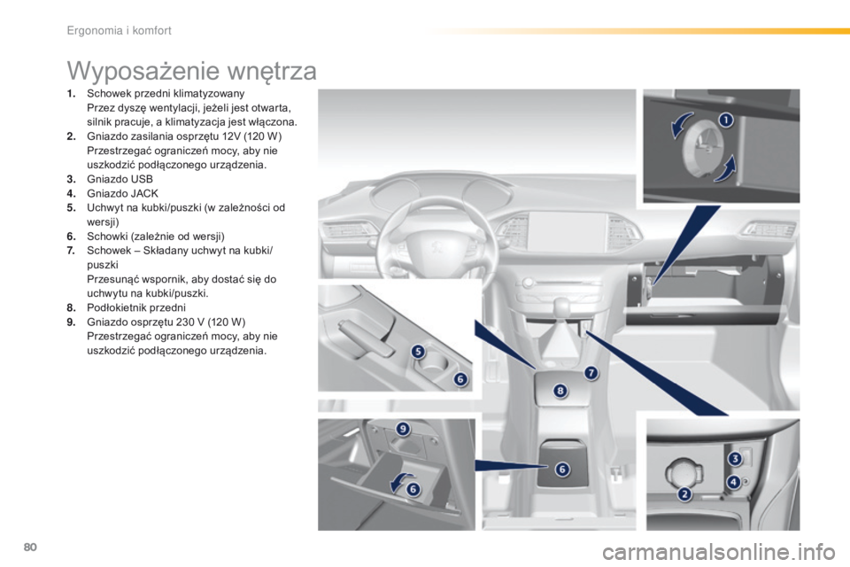 Peugeot 308 2016 Instrukcja Obsługi (in Polish) 80
308_pl_Chap03_ergonomie-et-confort_ed02-2015
Wyposażenie wnętrza
1. Schowek przedni klimatyzowany Przez dyszę wentylacji, jeżeli jest otwarta,
silnik pracuje, a klimatyzacja jest włączona.
Peugeot 308 2016 Instrukcja Obsługi (in Polish) 80
308_pl_Chap03_ergonomie-et-confort_ed02-2015
Wyposażenie wnętrza
1. Schowek przedni klimatyzowany Przez dyszę wentylacji, jeżeli jest otwarta,
silnik pracuje, a klimatyzacja jest włączona.