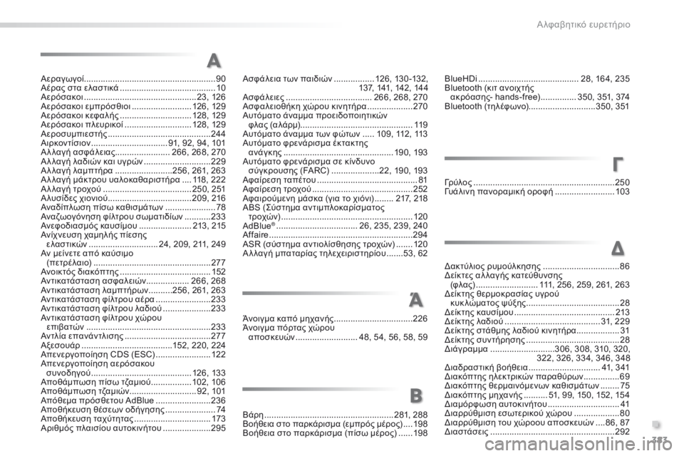 Peugeot 308 2016 Εγχειρίδιο χρήσης (in Greek) 383
308_el_Chap11_index-alpha_ed02-2015
Αεραγωγοί .......................................................90
Α έρας στα ελαστικά ........................................ 10
Α Peugeot 308 2016 Εγχειρίδιο χρήσης (in Greek) 383
308_el_Chap11_index-alpha_ed02-2015
Αεραγωγοί .......................................................90
Α έρας στα ελαστικά ........................................ 10
Α
