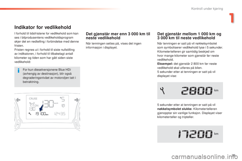 Peugeot 308 2015 Brukerhåndbok (in Norwegian) 29
308_no_Chap01_controle-de-marche_ed01-2015
Indikator for vedlikehold
I forhold til tidsfristene for vedlikehold som kan
ses i bilprodusentens vedlikeholdsprogram
skjer det en nedtelling i forbind Peugeot 308 2015 Brukerhåndbok (in Norwegian) 29
308_no_Chap01_controle-de-marche_ed01-2015
Indikator for vedlikehold
I forhold til tidsfristene for vedlikehold som kan
ses i bilprodusentens vedlikeholdsprogram
skjer det en nedtelling i forbind