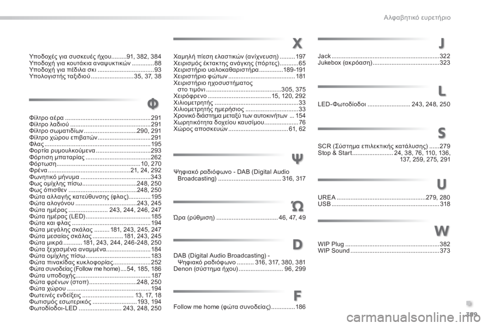 Peugeot 308 2015 Εγχειρίδιο χρήσης (in Greek) 399
Υποδοχές για συσκευές ήχου .........91, 382, 384
Υποδοχή για κουτάκια αναψυκτικών .............88
Υ
ποδοχή για πέδιλα σκι
Peugeot 308 2015 Εγχειρίδιο χρήσης (in Greek) 399
Υποδοχές για συσκευές ήχου .........91, 382, 384
Υποδοχή για κουτάκια αναψυκτικών .............88
Υ
ποδοχή για πέδιλα σκι