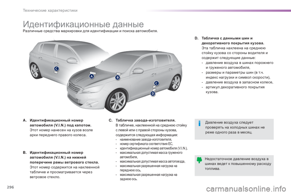 Peugeot 308 2015 Инструкция по эксплуатации (in Russian) 296
308_ru_Chap09_caracteristiques-techniques_ed01-2015
Идентификационные данныеРазличные средства маркировки для идентификации и п Peugeot 308 2015 Инструкция по эксплуатации (in Russian) 296
308_ru_Chap09_caracteristiques-techniques_ed01-2015
Идентификационные данныеРазличные средства маркировки для идентификации и п