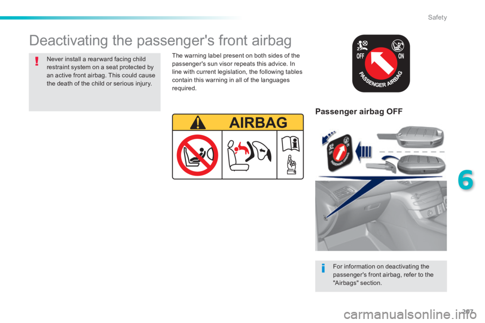 Peugeot 308 2014 Owners Manual - RHD (UK, Australia) 207
6
Safety
Passenger airbag OFF
For information on deactivating the
passenger's front airbag, refer to the "Airbags" section.
Deactivating the passenger's front airbag
Neve Peugeot 308 2014 Owners Manual - RHD (UK, Australia) 207
6
Safety
Passenger airbag OFF
For information on deactivating the
passenger's front airbag, refer to the "Airbags" section.
Deactivating the passenger's front airbag
Neve