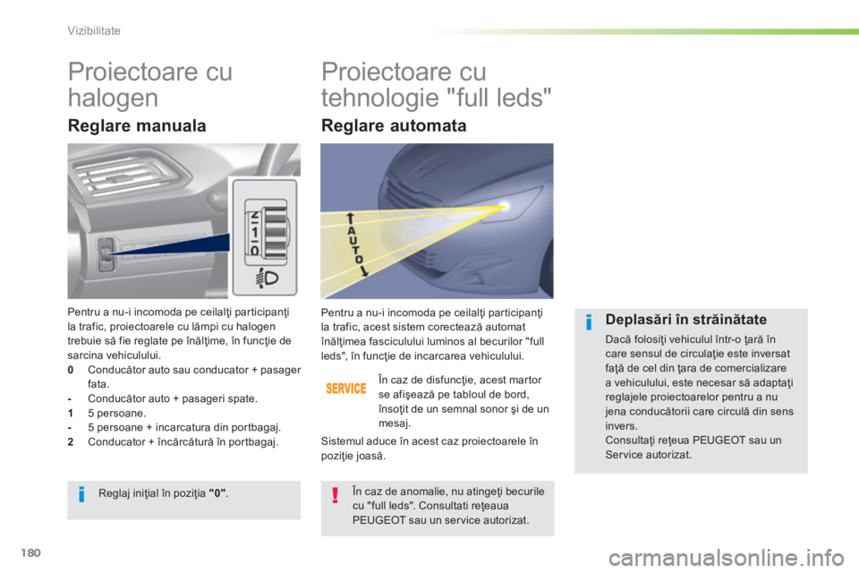 Peugeot 308 2014 Manualul de utilizare (in Romanian) 180
Vizibilitate
308_RO_CHAP05_VISIBILITE_ED02-2013
P r o i e c t o a r e c u
halogen Proiectoare cu
tehnologie "full leds"
Reglare manuala
În caz de disfuncţie, Peugeot 308 2014 Manualul de utilizare (in Romanian) 180
Vizibilitate
308_RO_CHAP05_VISIBILITE_ED02-2013
P r o i e c t o a r e c u
halogen Proiectoare cu
tehnologie "full leds"
Reglare manuala
În caz de disfuncţie,