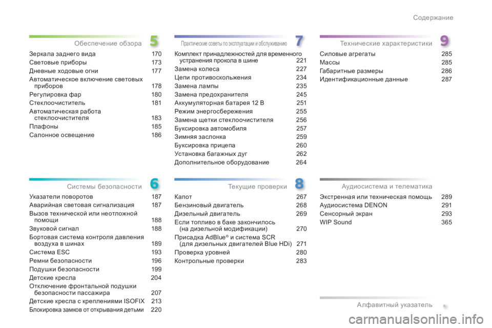 Peugeot 308 2014  Инструкция по эксплуатации (in Russian) Содержание
308_RU_CHAP00A _SOMMAIRE_ED02-2013
Зеркала заднего вида 170
Световые приборы 173
Дневные ходовые огни 177
Автоматичес