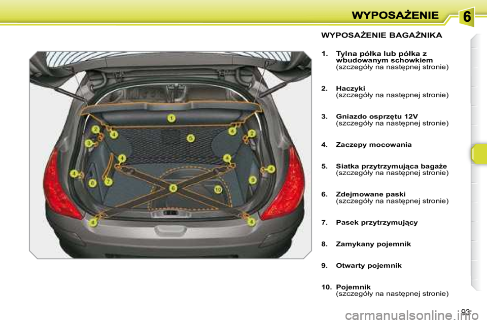 Peugeot 308 2007.5  Instrukcja Obsługi (in Polish) �9�3
�W�Y�P�O�S�AF�E�N�I�E� �B�A�G�AF�N�I�K�A
1.�T�y�l�n�a� �p�ó�ł�k�a� �l�u�b� �p�ó�ł�k�a� �z� �w�b�u�d�o�w�a�n�y�m� �s�c�h�o�w�k�i�e�m�(�s�z�c�z�e�g�ó�ł�y� �n�a� �n�a�s�t
�p�n�e�j� �s�t�r�o