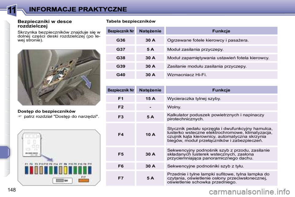 Peugeot 308 2007.5  Instrukcja Obsługi (in Polish) 11
�1�4�8
�B�e�z�p�i�e�c�z�n�i�k�i� �w� �d�e�s�c�e� �r�o�z�d�z�i�e�l�c�z�e�j
�S�k�r�z�y�n�k�a� �b�e�z�p�i�e�c�z�n�i�k�ó�w� �z�n�a�j�d�u�j�e� �s�i
� �w� �d�o�l�n�e�j�  �c�z
;�c�i�  �d�e�s�k�i�  �r�
