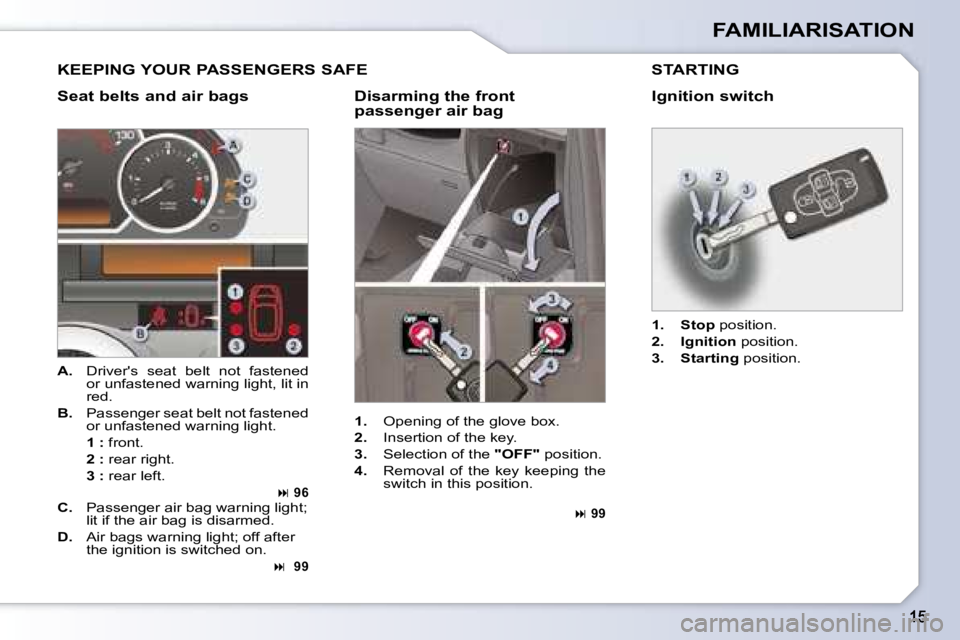 PEUGEOT 1007 2008 User Guide FAMILIARISATION
   
1. � �  �O�p�e�n�i�n�g� �o�f� �t�h�e� �g�l�o�v�e� �b�o�x�.� 
  
2. � �  �I�n�s�e�r�t�i�o�n� �o�f� �t�h�e� �k�e�y�.� 
  
3.    Selection of the   "OFF" � �p�o�s�i�t�i�o�n�.�