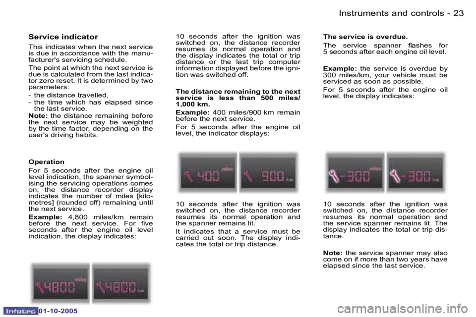 PEUGEOT 1007 2005 User Guide �2�2 �-�I�n�s�t�r�u�m�e�n�t�s� �a�n�d� �c�o�n�t�r�o�l�s
�0�1�-�1�0�-�2�0�0�5
�2�3
�-�I�n�s�t�r�u�m�e�n�t�s� �a�n�d� �c�o�n�t�r�o�l�s
�0�1�-�1�0�-�2�0�0�5
�S�e�r�v�i�c�e� �i�n�d�i�c�a�t�o�r
�T�h�i�s� �