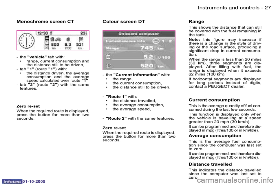 PEUGEOT 1007 2005 Owners Manual �2�6 �-�I�n�s�t�r�u�m�e�n�t�s� �a�n�d� �c�o�n�t�r�o�l�s
�0�1�-�1�0�-�2�0�0�5
�2�7
�-�I�n�s�t�r�u�m�e�n�t�s� �a�n�d� �c�o�n�t�r�o�l�s
�0�1�-�1�0�-�2�0�0�5
�M�o�n�o�c�h�r�o�m�e� �s�c�r�e�e�n� �C�T
�-
� 