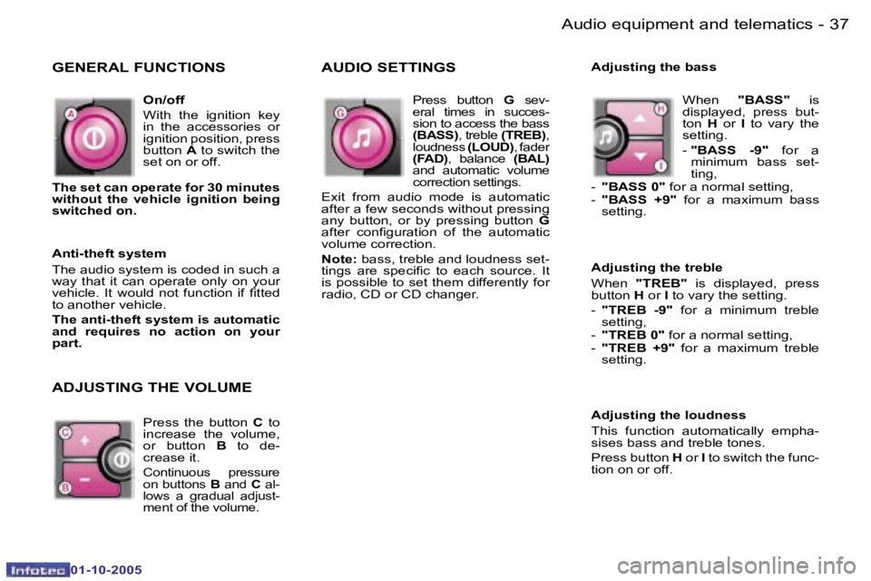 PEUGEOT 1007 2005 Owners Guide �3�6 �-
�0�1�-�1�0�-�2�0�0�5
�3�7
�-
�0�1�-�1�0�-�2�0�0�5
�G�E�N�E�R�A�L� �F�U�N�C�T�I�O�N�S
�O�n�/�o�f�f 
�W�i�t�h�  �t�h�e�  �i�g�n�i�t�i�o�n�  �k�e�y�  
�i�n�  �t�h�e�  �a�c�c�e�s�s�o�r�i�e�s�  �o�