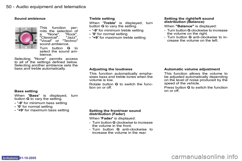 PEUGEOT 1007 2005 Service Manual �5�0 �-�A�u�d�i�o� �e�q�u�i�p�m�e�n�t� �a�n�d� �t�e�l�e�m�a�t�i�c�s
�0�1�-�1�0�-�2�0�0�5
�5�1
�-�A�u�d�i�o� �e�q�u�i�p�m�e�n�t� �a�n�d� �t�e�l�e�m�a�t�i�c�s
�0�1�-�1�0�-�2�0�0�5
�S�o�u�n�d� �a�m�b�i�e