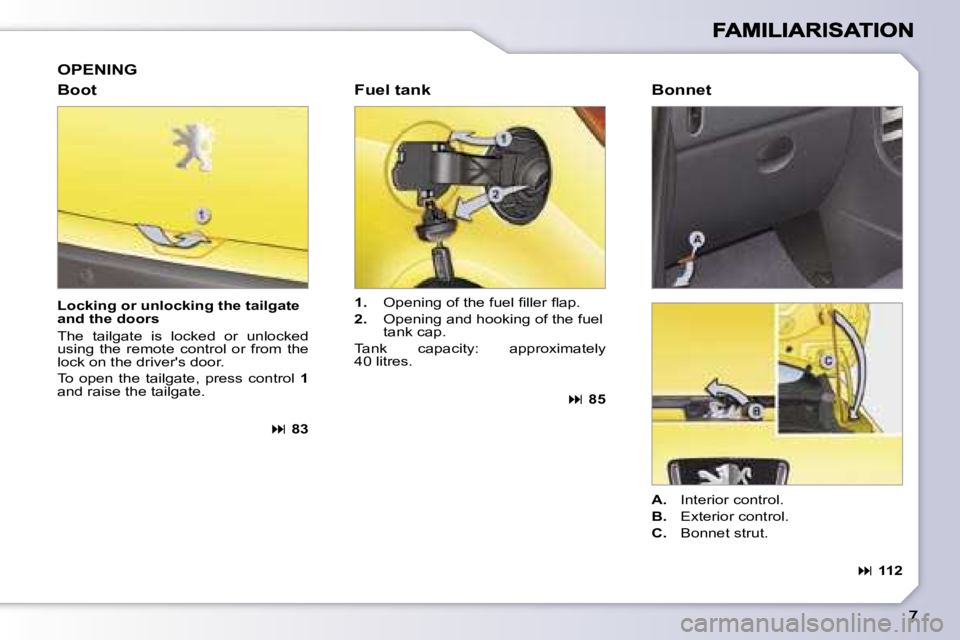 PEUGEOT 1007 2007  Owners Manual �L�o�c�k�i�n�g� �o�r� �u�n�l�o�c�k�i�n�g� �t�h�e� �t�a�i�l�g�a�t�e� �a�n�d� �t�h�e� �d�o�o�r�s
�T�h�e�  �t�a�i�l�g�a�t�e�  �i�s�  �l�o�c�k�e�d�  �o�r�  �u�n�l�o�c�k�e�d� �u�s�i�n�g�  �t�h�e�  �r�e�m�o