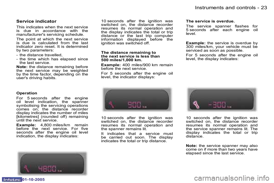 PEUGEOT 1007 DAG 2005 User Guide �2�2 �-�I�n�s�t�r�u�m�e�n�t�s� �a�n�d� �c�o�n�t�r�o�l�s
�0�1�-�1�0�-�2�0�0�5
�2�3
�-�I�n�s�t�r�u�m�e�n�t�s� �a�n�d� �c�o�n�t�r�o�l�s
�0�1�-�1�0�-�2�0�0�5
�S�e�r�v�i�c�e� �i�n�d�i�c�a�t�o�r
�T�h�i�s� �