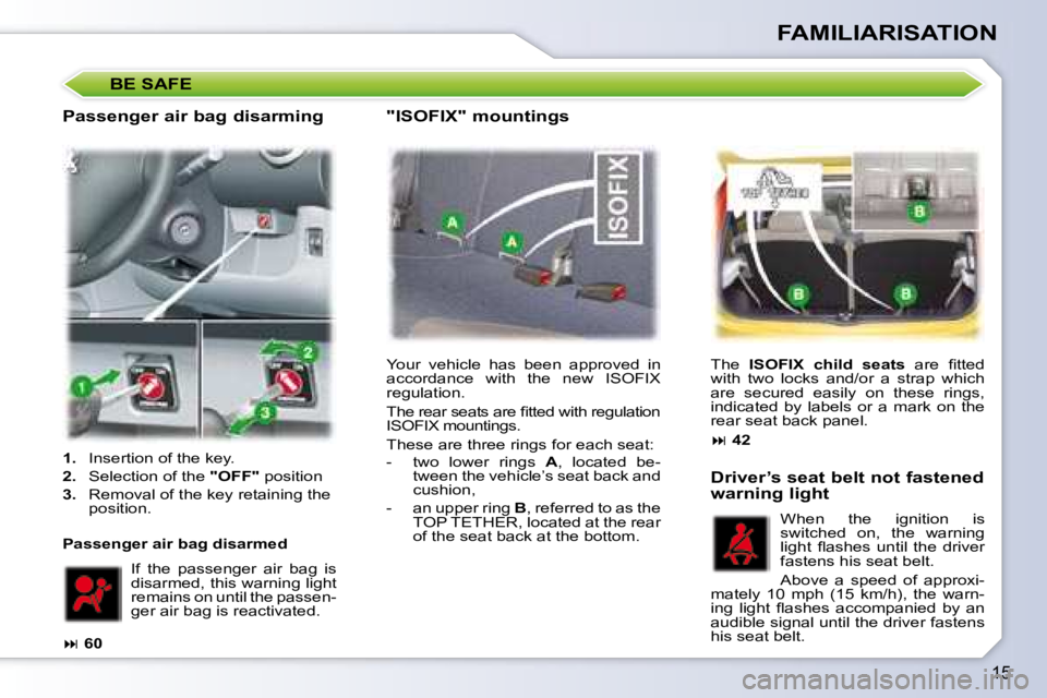 PEUGEOT 107 2008 User Guide 15
FAMILIARISATION
� �Y�o�u�r�  �v�e�h�i�c�l�e�  �h�a�s�  �b�e�e�n�  �a�p�p�r�o�v�e�d�  �i�n�  
�a�c�c�o�r�d�a�n�c�e�  �w�i�t�h�  �t�h�e�  �n�e�w�  �I�S�O�F�I�X� 
�r�e�g�u�l�a�t�i�o�n�.�  
� �T�h�e� �