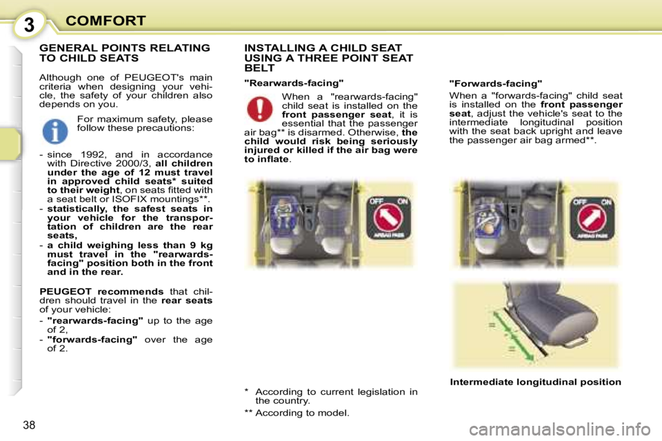 PEUGEOT 107 2006 Owners Guide �3�C�O�M�F�O�R�T
�3�8
�A�l�t�h�o�u�g�h�  �o�n�e�  �o�f�  �P�E�U�G�E�O�T�'�s�  �m�a�i�n�  
�c�r�i�t�e�r�i�a�  �w�h�e�n�  �d�e�s�i�g�n�i�n�g�  �y�o�u�r�  �v�e�h�i�-
�c�l�e�,�  �t�h�e�  �s�a�f�e�t�y�
