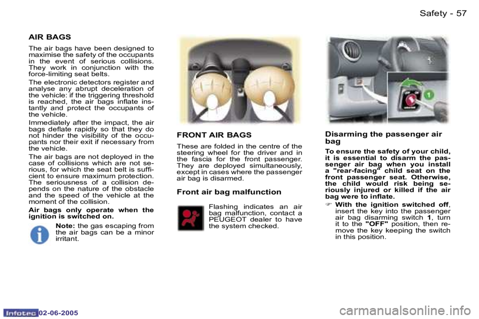PEUGEOT 107 DAG 2005 Repair Manual �S�a�f�e�t�y�5�6 �-
�0�2�-�0�6�-�2�0�0�5
�5�7�S�a�f�e�t�y�-
�0�2�-�0�6�-�2�0�0�5
�A�I�R� �B�A�G�S
�T�h�e� �a�i�r� �b�a�g�s� �h�a�v�e� �b�e�e�n� �d�e�s�i�g�n�e�d� �t�o� 
�m�a�x�i�m�i�s�e� �t�h�e� �s�a�