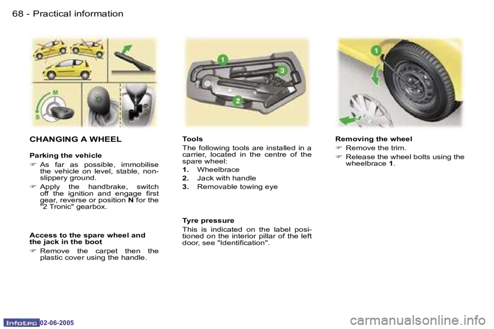 PEUGEOT 107 DAG 2005 Manual PDF �P�r�a�c�t�i�c�a�l� �i�n�f�o�r�m�a�t�i�o�n�6�8 �-
�0�2�-�0�6�-�2�0�0�5
�6�9�P�r�a�c�t�i�c�a�l� �i�n�f�o�r�m�a�t�i�o�n�-
�0�2�-�0�6�-�2�0�0�5
�C�H�A�N�G�I�N�G� �A� �W�H�E�E�L
�P�a�r�k�i�n�g� �t�h�e� �v
