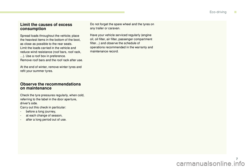 PEUGEOT 108 2018 Owners Manual 7
Limit the causes of excess
consumption
Spread loads throughout the vehicle; place
the heaviest items in the bottom of the boot,
as close as possible to the rear seats.
Limit the loads carried in PEUGEOT 108 2018 Owners Manual 7
Limit the causes of excess
consumption
Spread loads throughout the vehicle; place
the heaviest items in the bottom of the boot,
as close as possible to the rear seats.
Limit the loads carried in