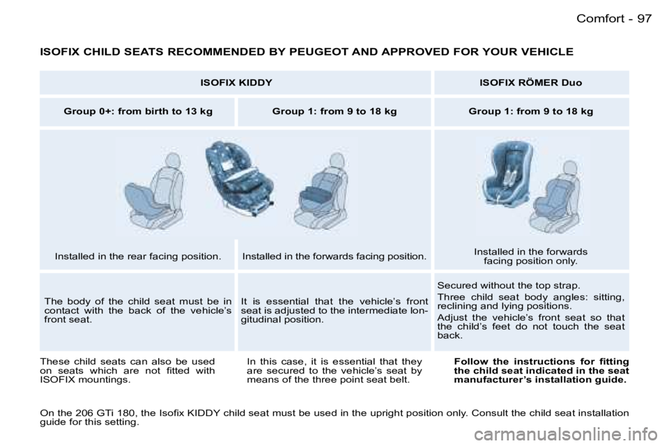 PEUGEOT 206 2006  Owners Manual �9�7�C�o�m�f�o�r�t�-
�I�S�O�F�I�X� �C�H�I�L�D� �S�E�A�T�S� �R�E�C�O�M�M�E�N�D�E�D� �B�Y� �P�E�U�G�E�O�T� �A�N�D� �A�P�P�R�O�V�E�D� �F�O�R� �Y�O�U�R� �V�E�H�I�C�L�E
�I�S�O�F�I�X� �K�I�D�D�Y�I�S�O�F�I�X
