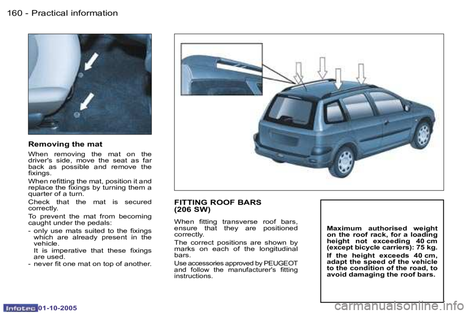 PEUGEOT 206 SW 2005  Owners Manual �P�r�a�c�t�i�c�a�l� �i�n�f�o�r�m�a�t�i�o�n�1�6�0 �-
�0�1�-�1�0�-�2�0�0�5
�1�6�1�P�r�a�c�t�i�c�a�l� �i�n�f�o�r�m�a�t�i�o�n�-
�0�1�-�1�0�-�2�0�0�5
�R�e�m�o�v�i�n�g� �t�h�e� �m�a�t� 
�W�h�e�n�  �r�e�m�o�