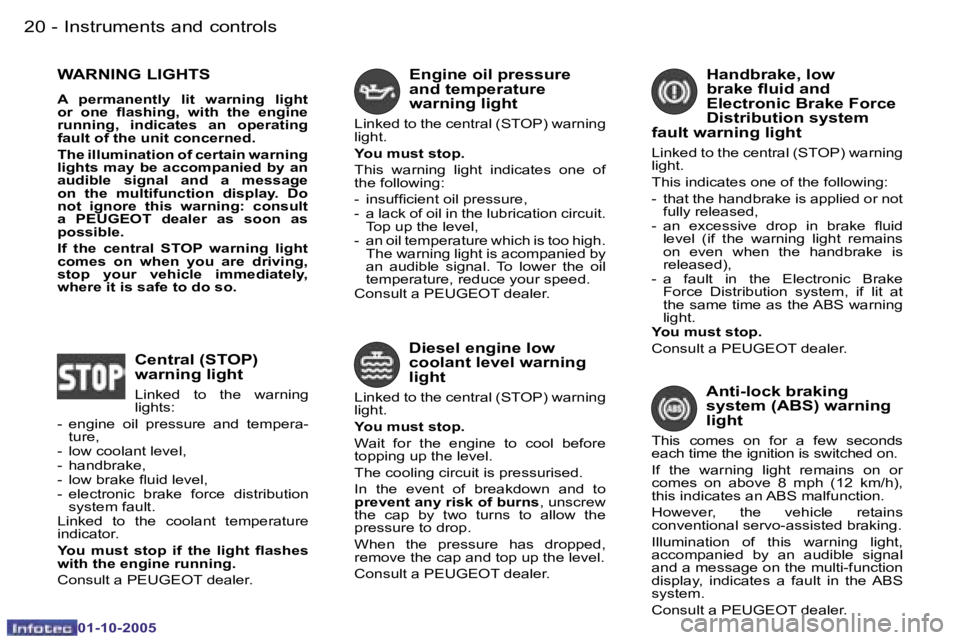 PEUGEOT 206 SW 2005 User Guide �I�n�s�t�r�u�m�e�n�t�s� �a�n�d� �c�o�n�t�r�o�l�s�2�0 �-
�0�1�-�1�0�-�2�0�0�5
�2�1�I�n�s�t�r�u�m�e�n�t�s� �a�n�d� �c�o�n�t�r�o�l�s�-
�0�1�-�1�0�-�2�0�0�5
�W�A�R�N�I�N�G� �L�I�G�H�T�S
�A�  �p�e�r�m�a�n�