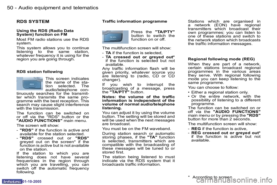 PEUGEOT 206 SW 2005 Workshop Manual �5�0 �-�A�u�d�i�o� �e�q�u�i�p�m�e�n�t� �a�n�d� �t�e�l�e�m�a�t�i�c�s
�0�1�-�1�0�-�2�0�0�5
�5�1
�-�A�u�d�i�o� �e�q�u�i�p�m�e�n�t� �a�n�d� �t�e�l�e�m�a�t�i�c�s
�0�1�-�1�0�-�2�0�0�5
�R�D�S� �S�Y�S�T�E�M
�
