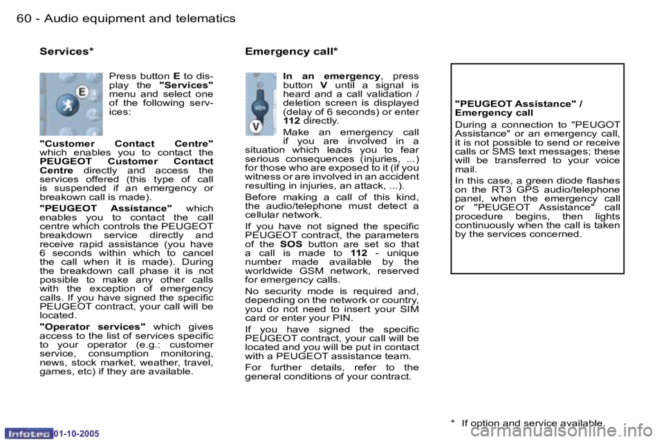 PEUGEOT 206 SW 2005 Repair Manual �6�0 �-�A�u�d�i�o� �e�q�u�i�p�m�e�n�t� �a�n�d� �t�e�l�e�m�a�t�i�c�s
�0�1�-�1�0�-�2�0�0�5
�6�1
�-�A�u�d�i�o� �e�q�u�i�p�m�e�n�t� �a�n�d� �t�e�l�e�m�a�t�i�c�s
�0�1�-�1�0�-�2�0�0�5
�S�e�r�v�i�c�e�s�*
�P�