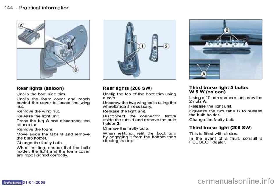PEUGEOT 206 SW 2004  Owners Manual �1�4�4 �-
�3�1�-�0�1�-�2�0�0�5
�1�4�5
�-
�3�1�-�0�1�-�2�0�0�5
�R�e�a�r� �l�i�g�h�t�s� �(�2�0�6� �S�W�)
�U�n�c�l�i�p�  �t�h�e�  �t�o�p�  �o�f�  �t�h�e�  �b�o�o�t�  �t�r�i�m�  �u�s�i�n�g�  
�a� �c�o�i�n