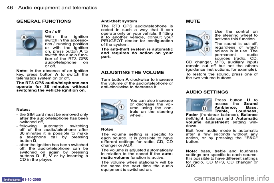 PEUGEOT 206 SW DAG 2005 Service Manual �4�6 �-�A�u�d�i�o� �e�q�u�i�p�m�e�n�t� �a�n�d� �t�e�l�e�m�a�t�i�c�s
�0�1�-�1�0�-�2�0�0�5
�4�7
�-�A�u�d�i�o� �e�q�u�i�p�m�e�n�t� �a�n�d� �t�e�l�e�m�a�t�i�c�s
�0�1�-�1�0�-�2�0�0�5
�G�E�N�E�R�A�L� �F�U�N