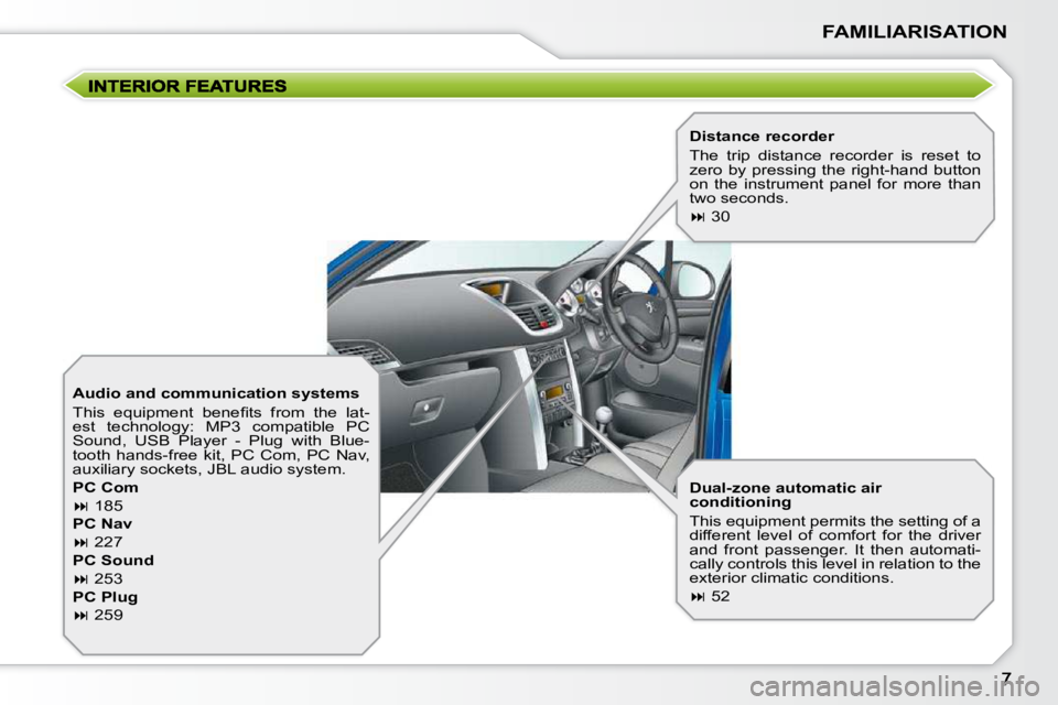 PEUGEOT 207 2009  Owners Manual FAMILIARISATION
  Dual-zone automatic air  
conditioning  
� �T�h�i�s� �e�q�u�i�p�m�e�n�t� �p�e�r�m�i�t�s� �t�h�e� �s�e�t�t�i�n�g� �o�f� �a�  
�d�i�f�f�e�r�e�n�t�  �l�e�v�e�l�  �o�f�  �c�o�m�f�o�r�t� 