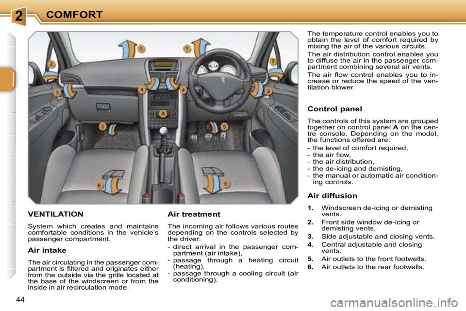 PEUGEOT 207 2005 Owners Guide �2�C�O�M�F�O�R�T
�4�4
�V�E�N�T�I�L�A�T�I�O�N
�S�y�s�t�e�m�  �w�h�i�c�h�  �c�r�e�a�t�e�s�  �a�n�d�  �m�a�i�n�t�a�i�n�s�  
�c�o�m�f�o�r�t�a�b�l�e�  �c�o�n�d�i�t�i�o�n�s�  �i�n�  �t�h�e�  �v�e�h�i�c�l�e�