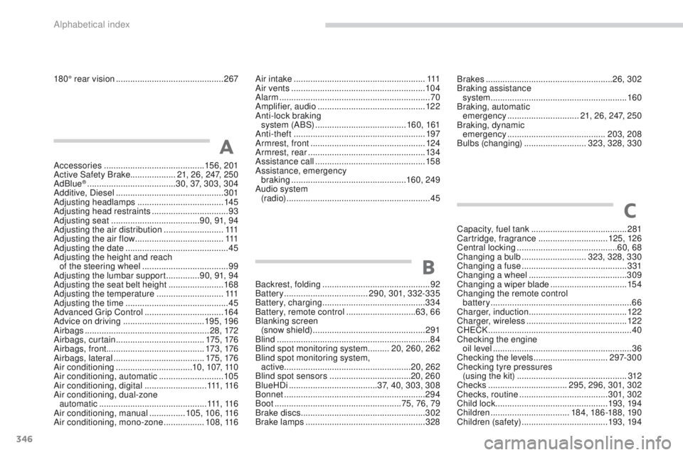 PEUGEOT 308 2017  Owners Manual 346
3008-2_en_Chap11_index-alpha_ed01-2016
180° rear vision .............................................2 67Air intake  .......................................................111
Air vents  ........