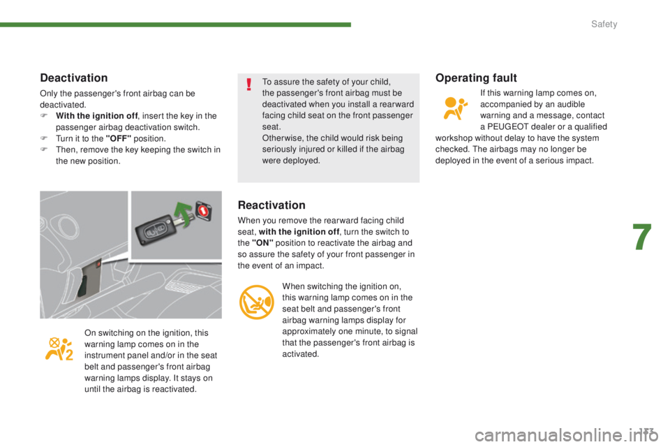 PEUGEOT 308 2015 Owners Manual 133
Operating fault
If this warning lamp comes on,
accompanied by an audible
warning and a message, contact
a PEUGEOT dealer or a qualified
workshop without delay to have the system
checked. The PEUGEOT 308 2015 Owners Manual 133
Operating fault
If this warning lamp comes on,
accompanied by an audible
warning and a message, contact
a PEUGEOT dealer or a qualified
workshop without delay to have the system
checked. The