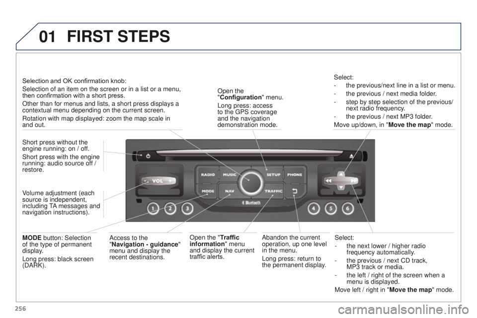 PEUGEOT 308 2015 Owners Manual 01
256Select:
-
the next lower / higher radio
frequency automatically
.
-
the previous / next CD track,
MP3
track or media.
-
the left / right of the screen when a
menu is displayed.
Move PEUGEOT 308 2015 Owners Manual 01
256Select:
-
the next lower / higher radio
frequency automatically
.
-
the previous / next CD track,
MP3
track or media.
-
the left / right of the screen when a
menu is displayed.
Move