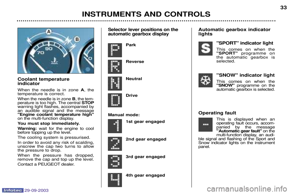 PEUGEOT 307 BREAK 2003  Owners Manual 
Operating fault3-  4 ,-  
 * &&. &&

 )4 - 
"Automatic gear fault" -

*& 4.  
)   *