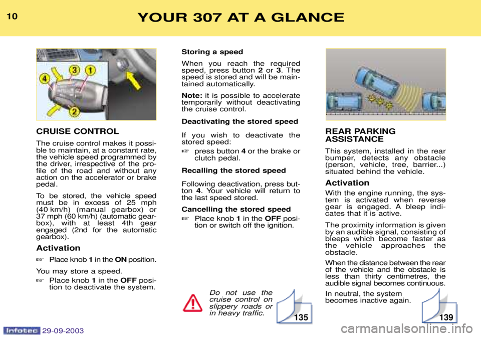 PEUGEOT 307 BREAK 2003  Owners Manual 10YOUR 307 AT A GLANCE

REAR PARKING  
ASSISTANCE 
7 *
 
	  
 
	
 
$(
 

 	* $
	
.(
 , 

 $	


---/

	
$
,